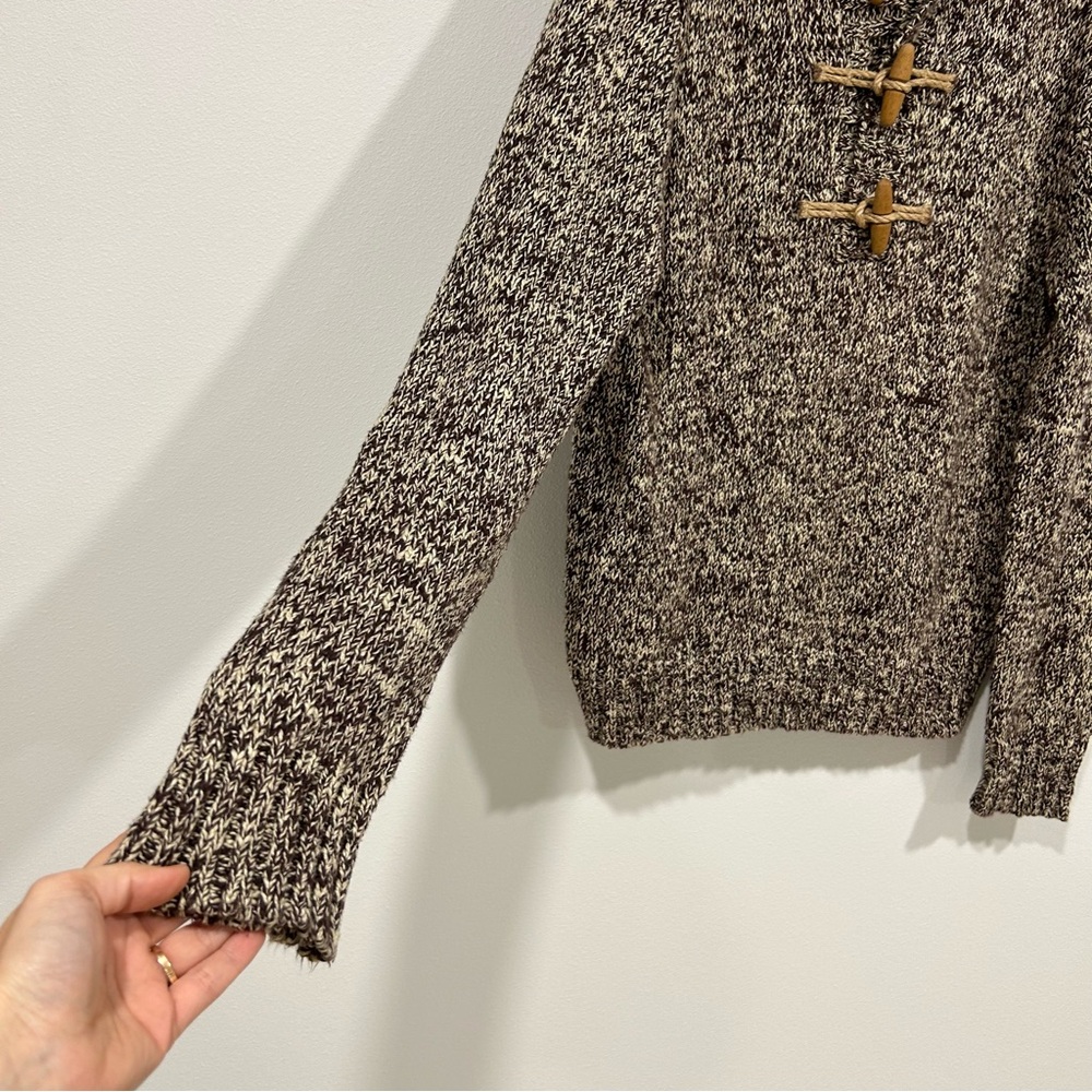 VTG 90s Polo Ralph Lauren 100% Cotton Brown Knit Fisherman Toggle Sweater Sz L - Picture 6 of 11